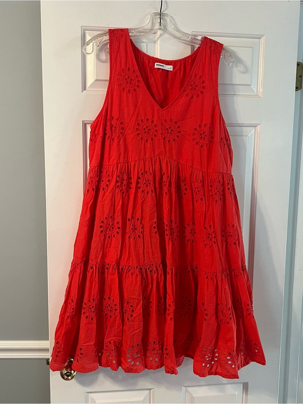 Sonoma coral-Red Eyelet Tiered V-Neck Mini Dress